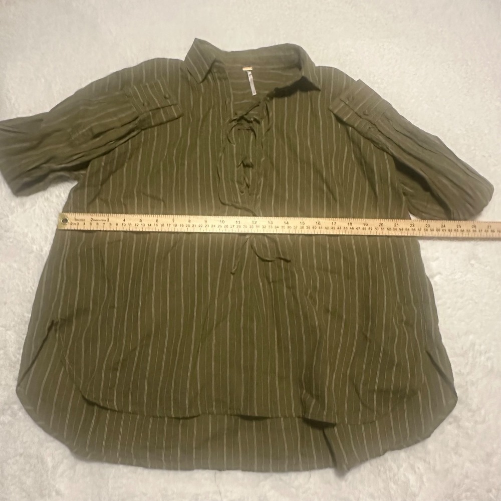Free People Under The Boardwalk Tunic‎ Top XS Olive Green Striped Linen blend - Picture 6 of 8